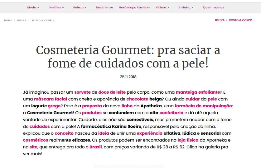 Cosmeteria Gourmet pra saciar a fome de cuidados com a pele